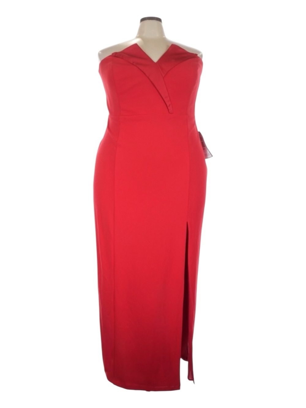 NWT Betsy & Adam Red Strapless Slit Gown Boned Bodice 22W Formal